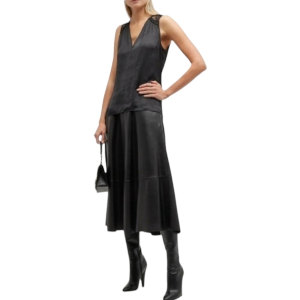 Ramy Brook Riley Lace Trim Top, Size Medium, Black, NWT